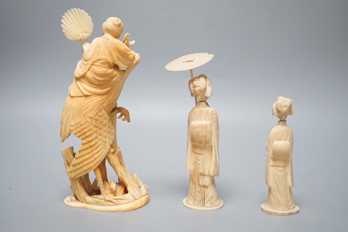 Three Japanese ivory groups or figures, early 20th century, tallest 18cm